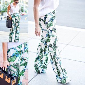 Zara Topical Leaf & Birds of Paradise Silky Pants